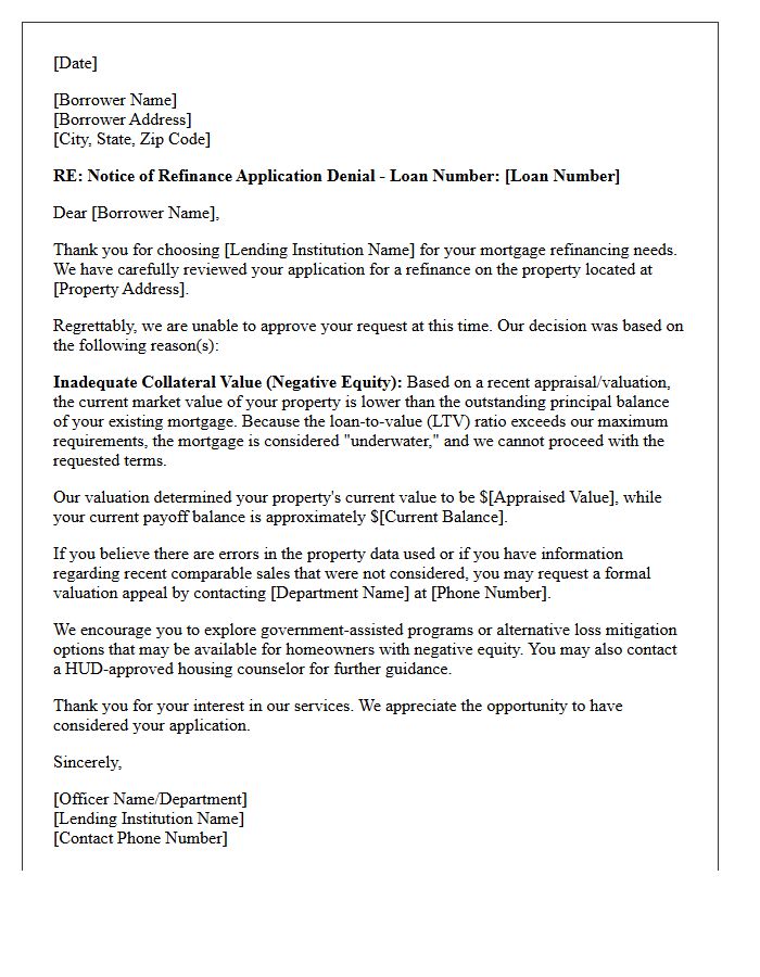 Notice of Refinance Denial Due to Underwater Mortgage Letter
