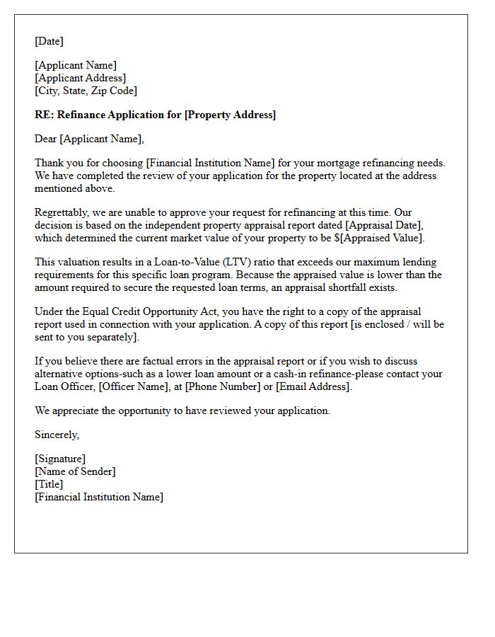 Property Appraisal Shortfall Refinance Decline Letter