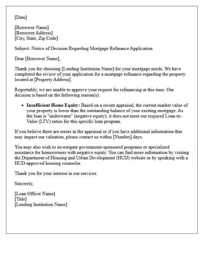 Underwater Mortgage Refinance Rejection Letter