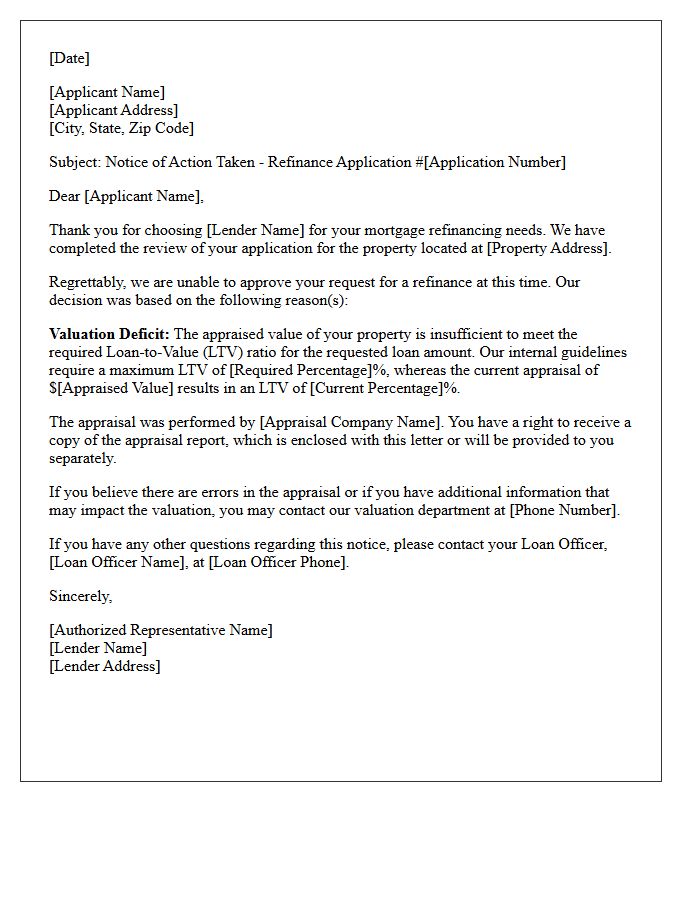 Valuation Deficit Refinance Denial Letter