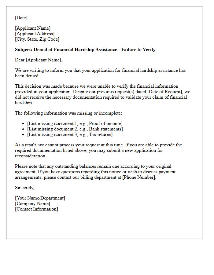 Financial Hardship Verification Failure Denial Letter
