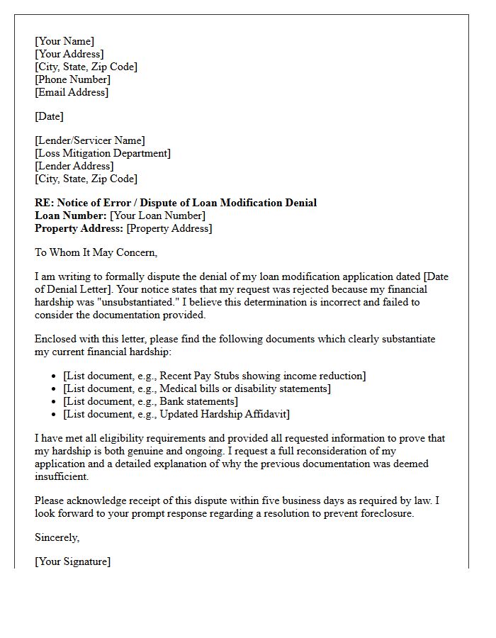 Loan Modification Hardship Unsubstantiated Rejection Letter