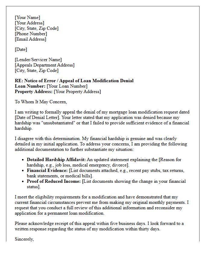 Mortgage Modification Unsubstantiated Hardship Denial Letter