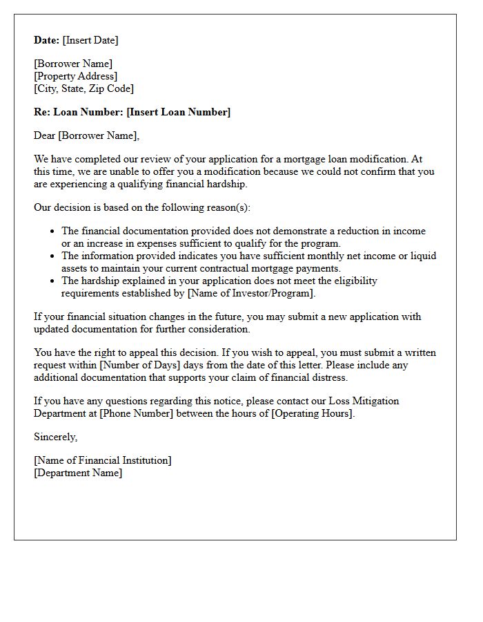 Unconfirmed Financial Distress Modification Rejection Letter