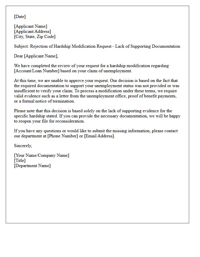 Unsupported Unemployment Hardship Modification Rejection Letter