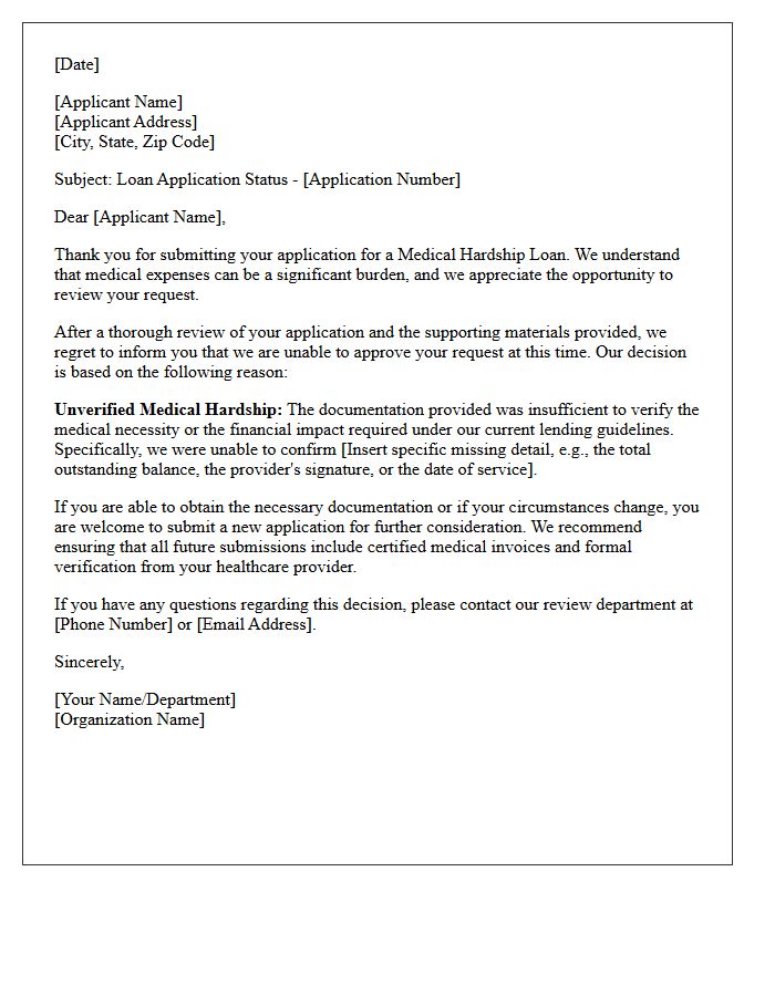 Unverified Medical Hardship Loan Rejection Letter