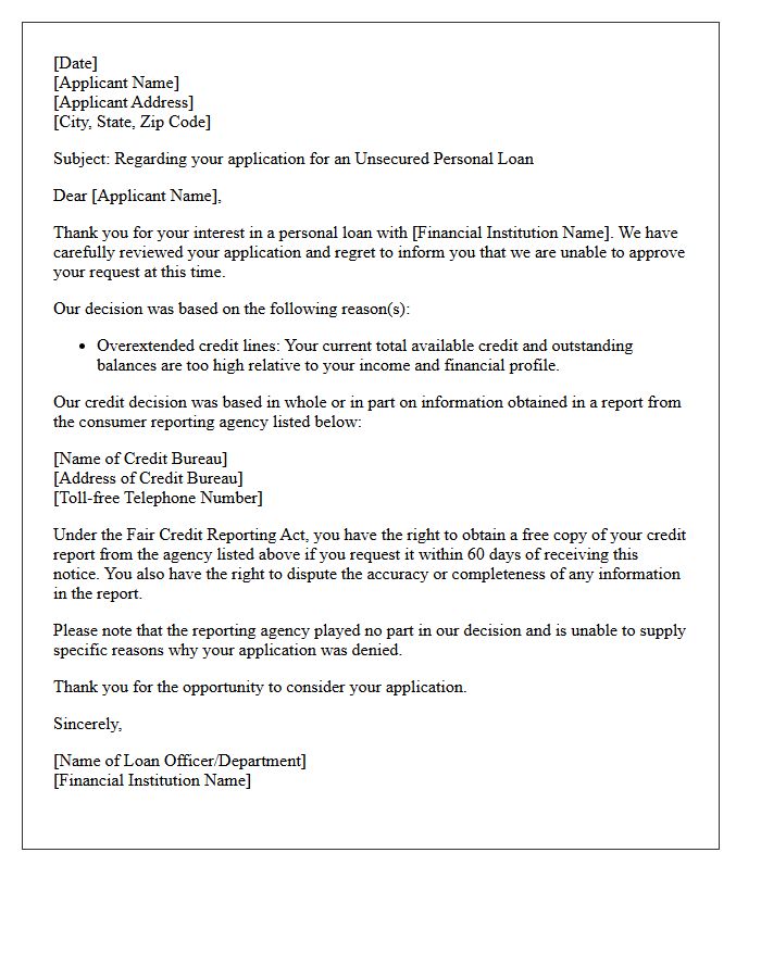 Overextended Credit Lines Unsecured Personal Loan Denial Letter