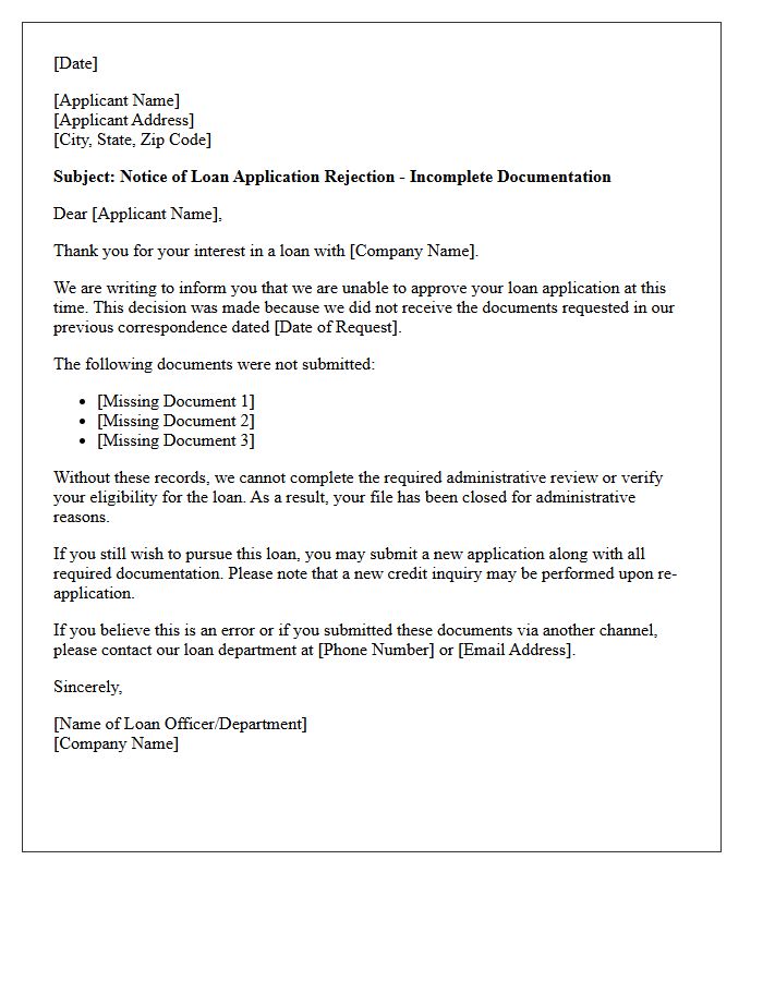 Failure To Submit Requested Documents Administrative Loan Rejection Letter