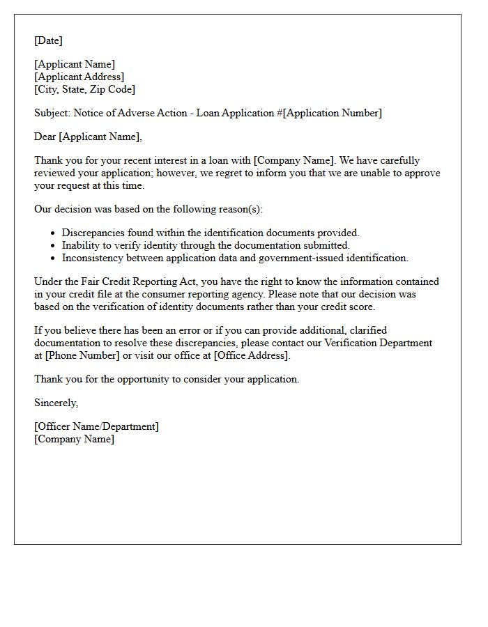 Discrepant Identification Documents Loan Denial Letter