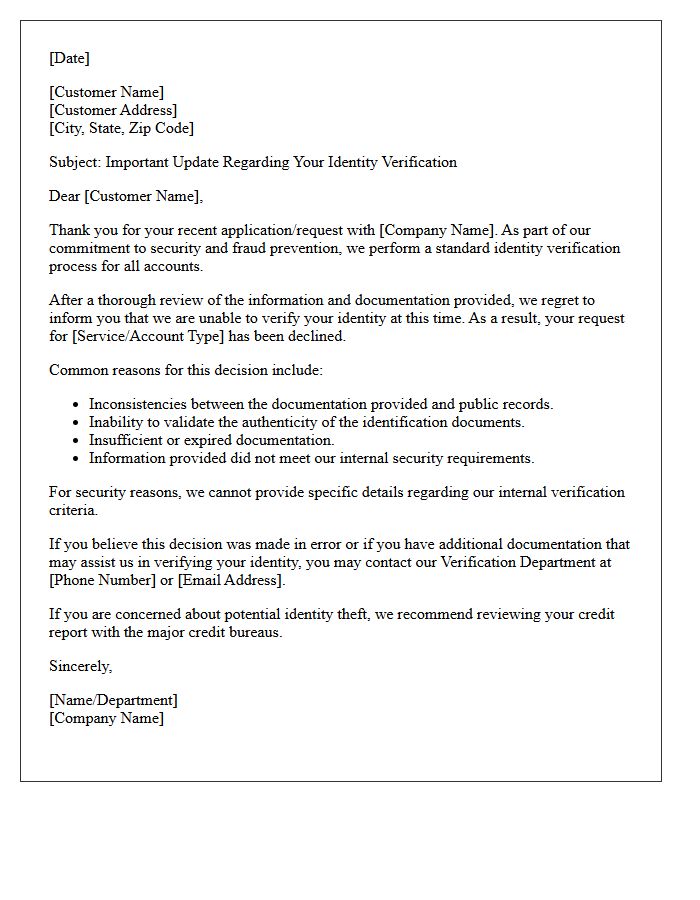 Fraud Prevention Identity Verification Decline Letter