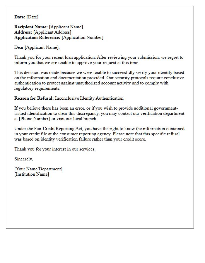 Inconclusive Identity Authentication Loan Refusal Letter