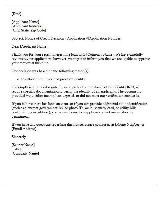 Insufficient Proof Of Identity Loan Decline Letter