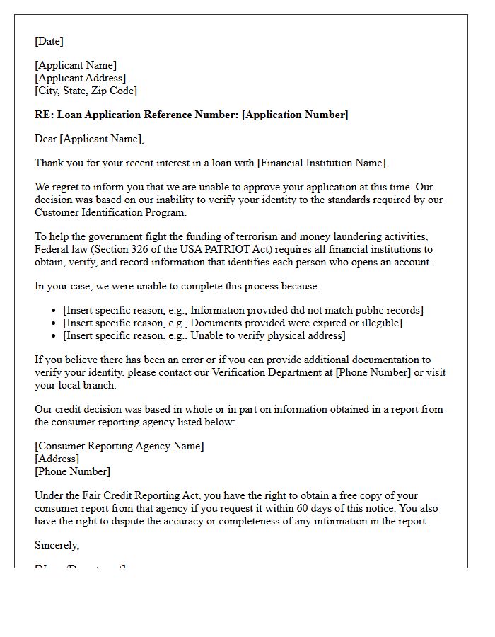 Patriot Act Identity Verification Loan Rejection Letter