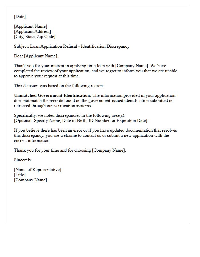 Unmatched Government Identification Loan Refusal Letter