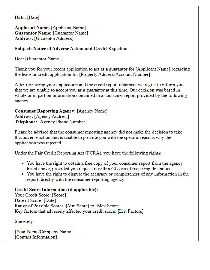 Adverse Action and Guarantor Credit Rejection Letter