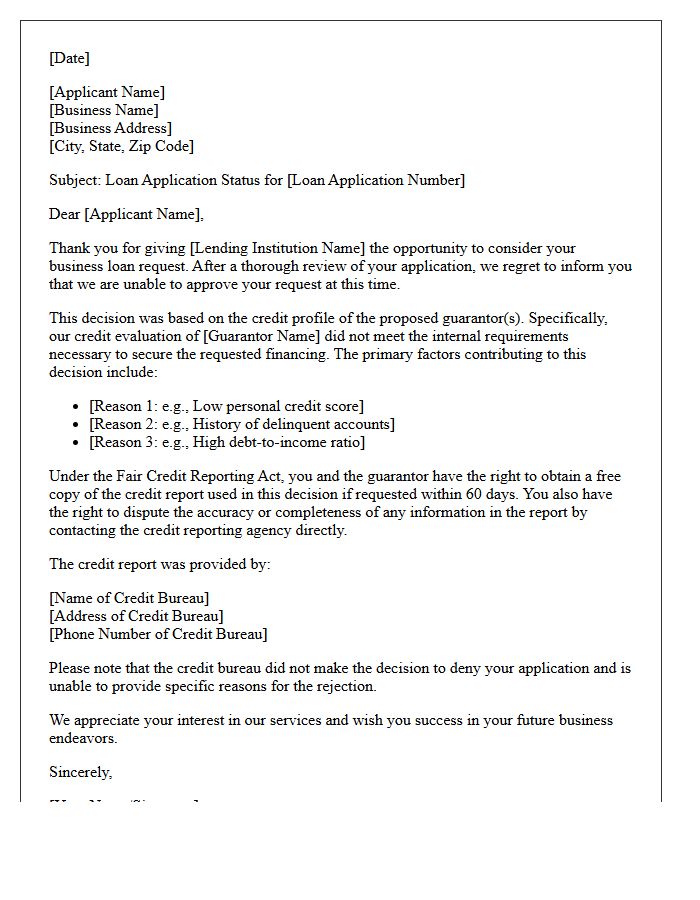 Business Loan Rejection Due to Guarantor Credit Letter