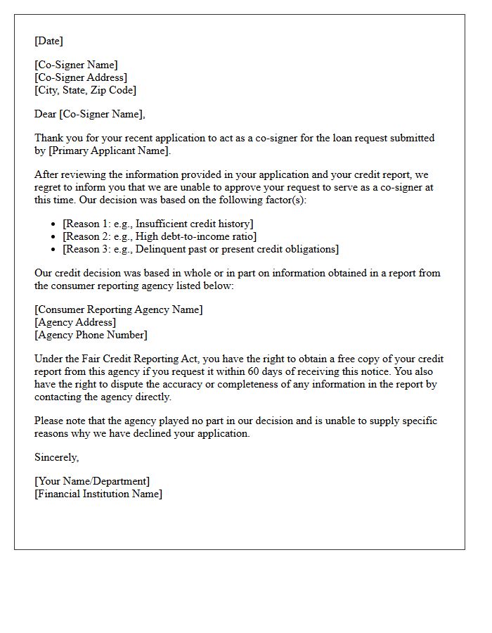 Co-Signer Credit Unworthiness Loan Decline Letter