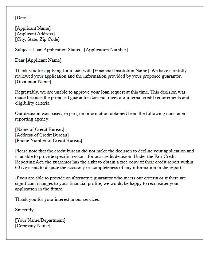 Guarantor Credit Unworthiness Loan Rejection Letter