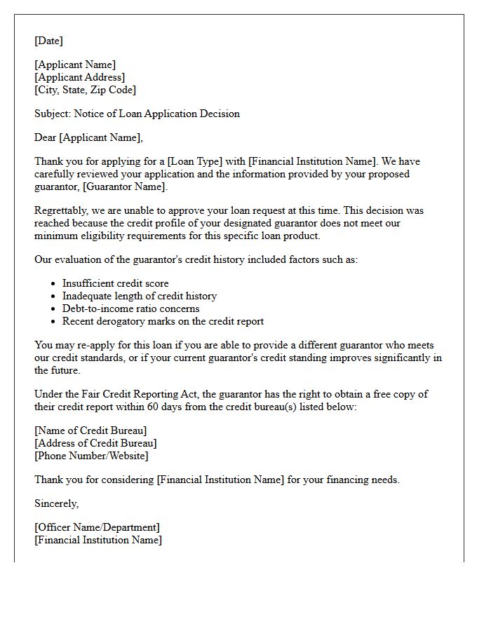 Inadequate Guarantor Credit Profile Loan Rejection Letter