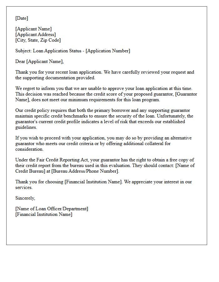 Insufficient Guarantor Credit Score Loan Rejection Letter