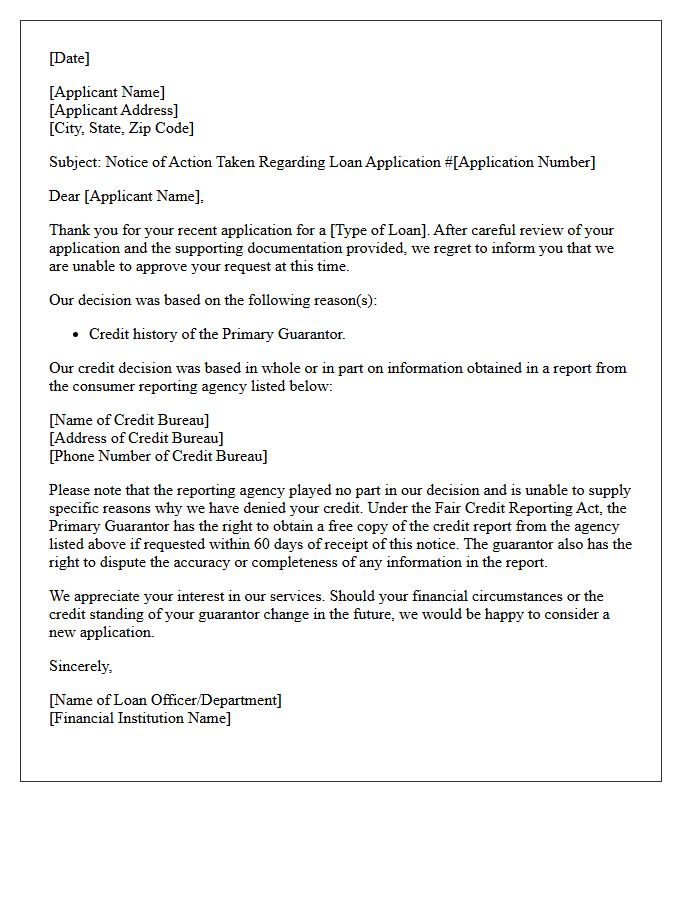 Primary Guarantor Credit Failure Loan Rejection Letter