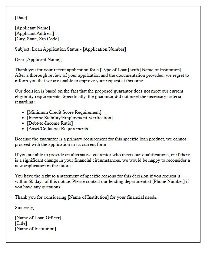 Unqualified Guarantor Loan Application Rejection Letter