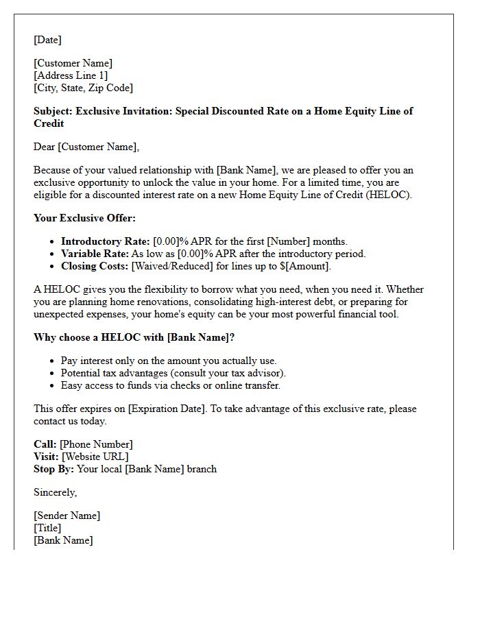 Exclusive Rate Discount Home Equity Line of Credit Offer Letter