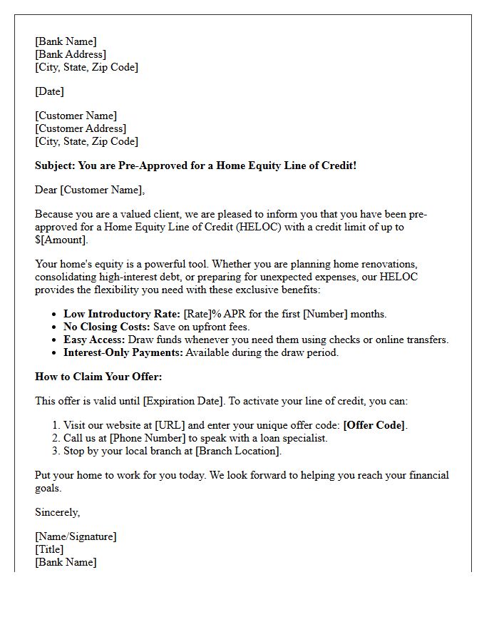 Pre-Approved Home Equity Line of Credit Special Offer Letter