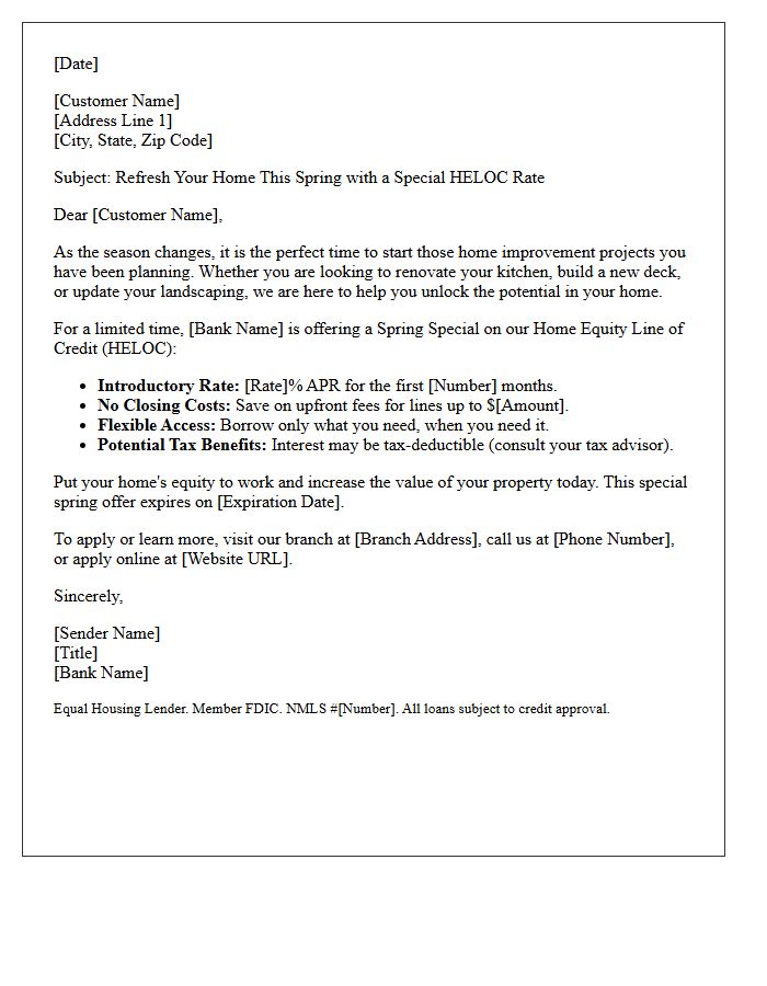 Spring Home Improvement Home Equity Line of Credit Special Letter