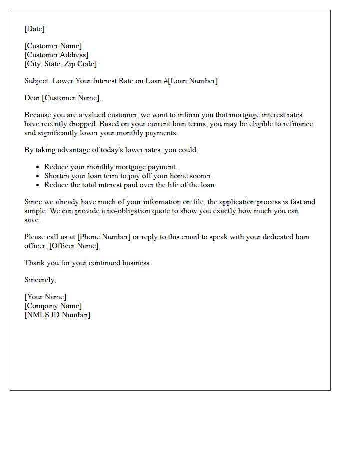 Existing Customer Refinance Rate Drop Letter