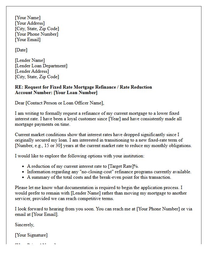 Fixed Rate Mortgage Refinance Reduction Letter