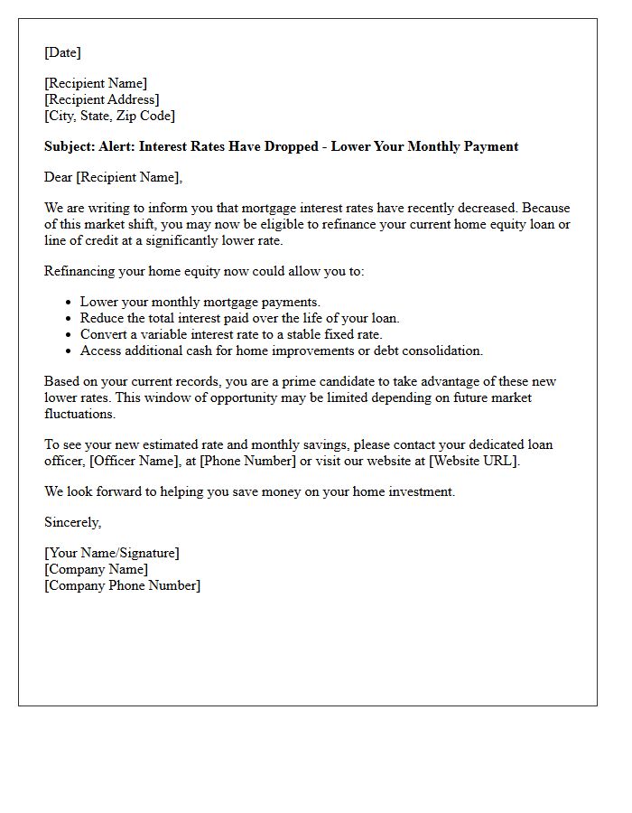 Home Equity Refinancing Rate Drop Alert Letter