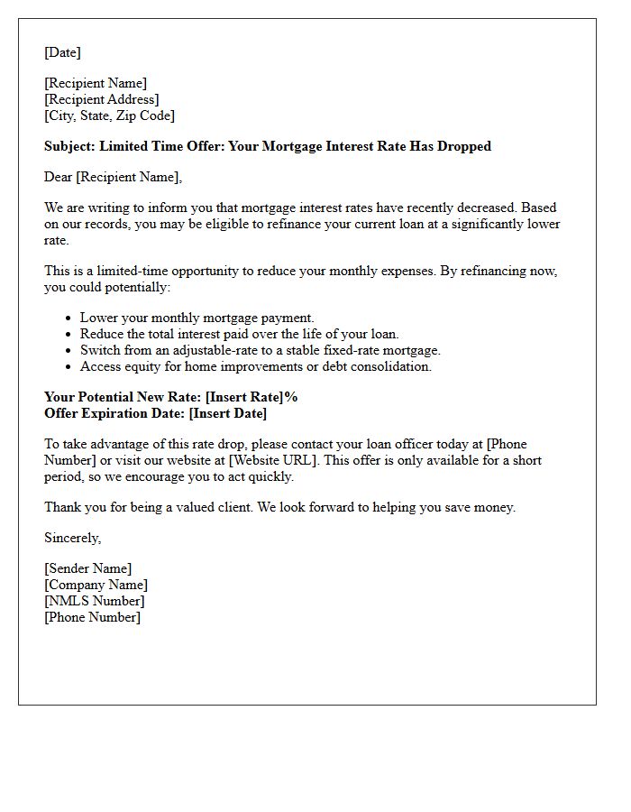 Limited Time Mortgage Refinancing Rate Drop Letter