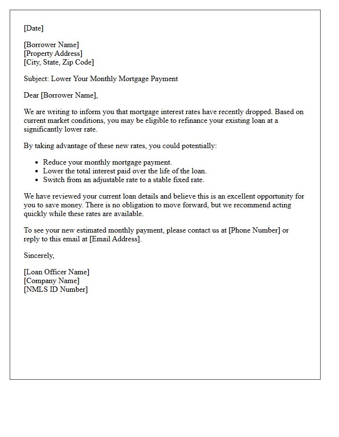 Lower Monthly Payment Refinancing Rate Drop Letter