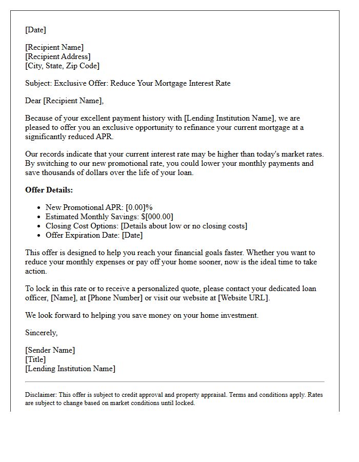 Reduced APR Mortgage Refinancing Offer Letter