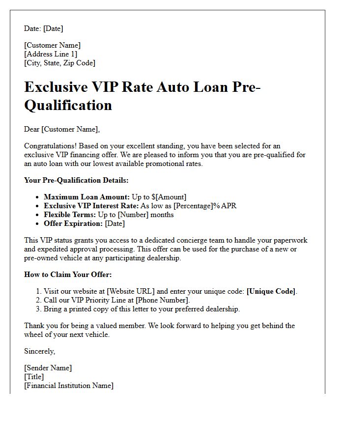 Exclusive VIP Rate Auto Loan Pre-Qualification Letter