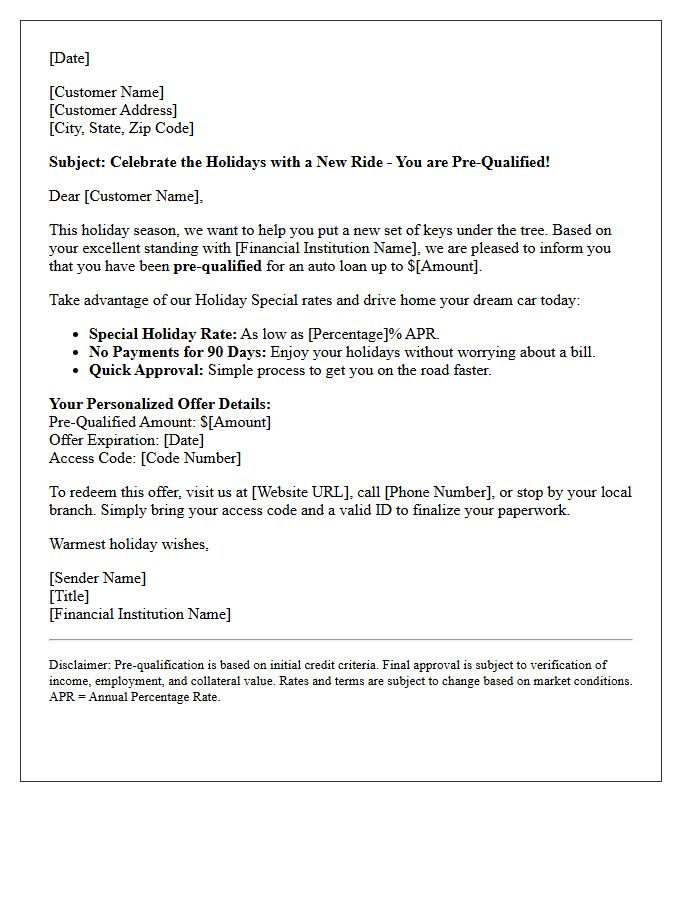 Holiday Special Auto Loan Pre-Qualification Marketing Letter