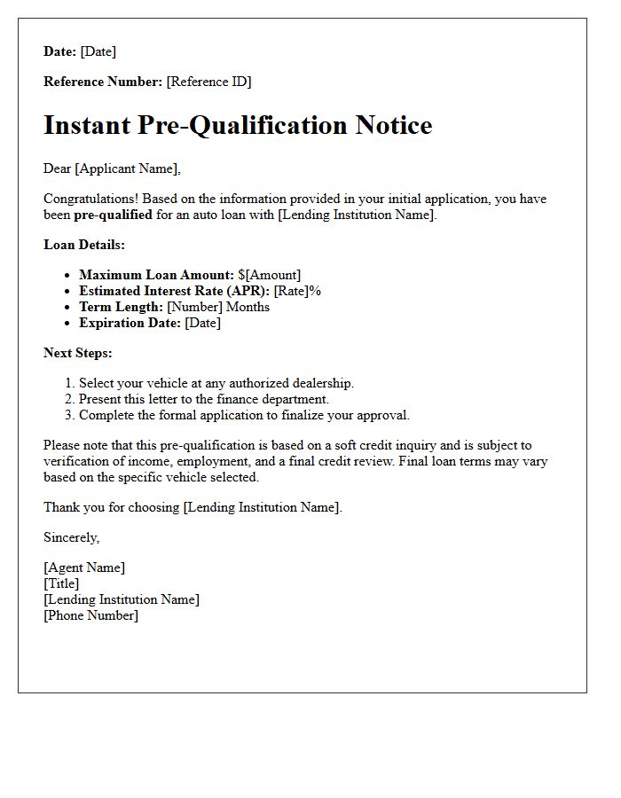 Instant Approval Auto Loan Pre-Qualification Letter