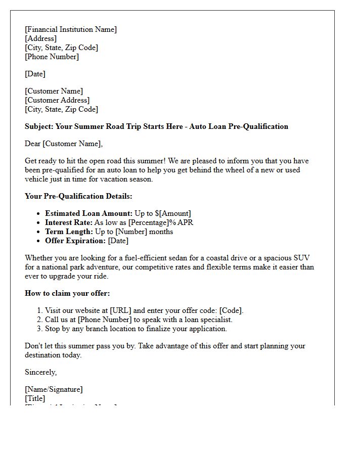 Summer Road Trip Auto Loan Pre-Qualification Letter