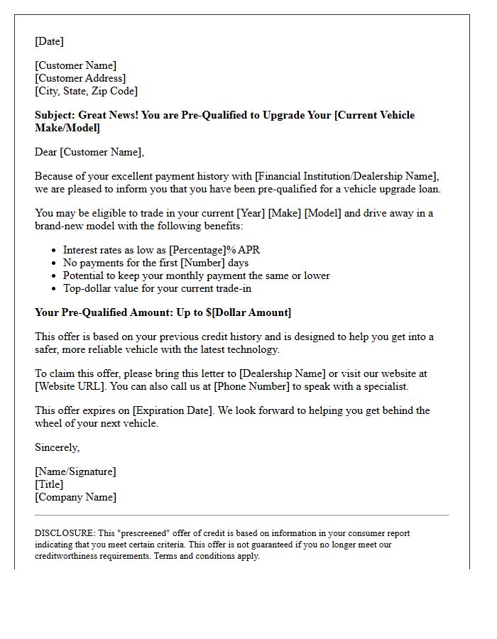 Vehicle Upgrade Auto Loan Pre-Qualification Marketing Letter