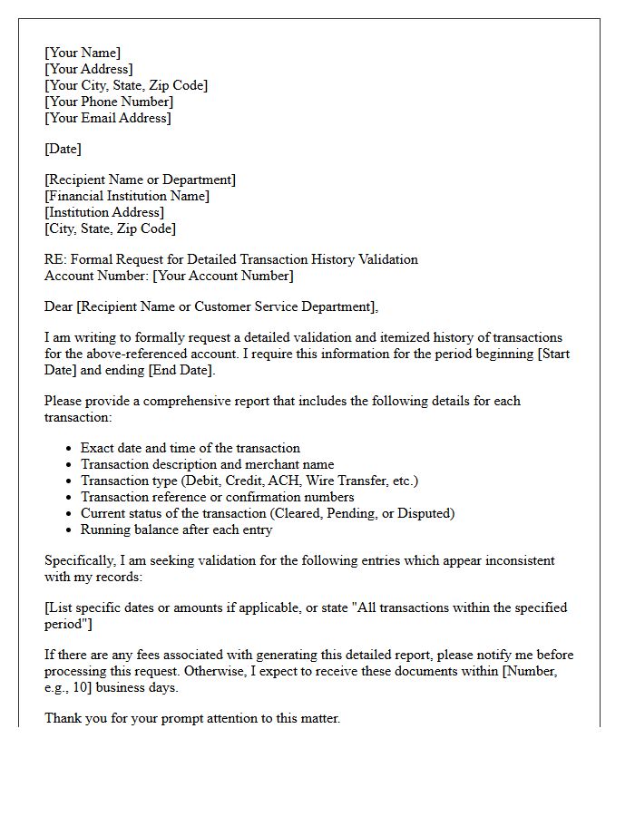 Detailed Transaction History Validation Letter