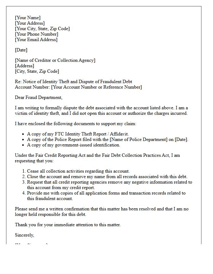 Identity Theft Fraudulent Debt Resolution Letter