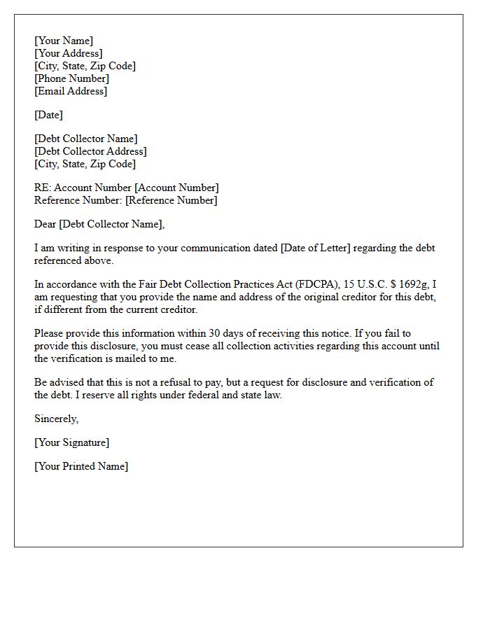 Original Creditor Disclosure Response Letter