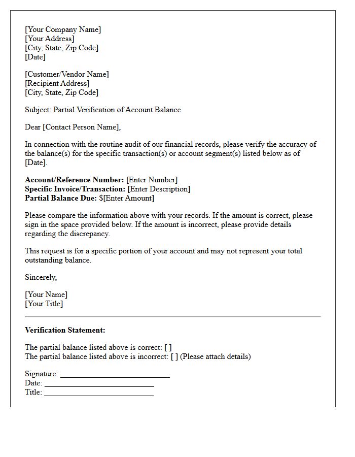 Partial Account Balance Verification Letter