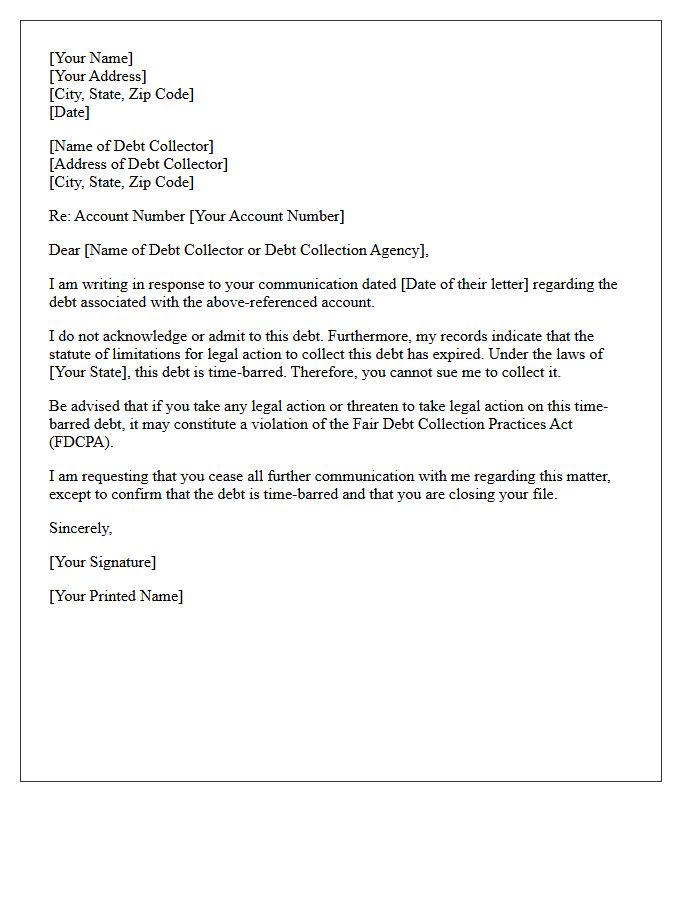 Time-Barred Disputed Debt Acknowledgment Letter