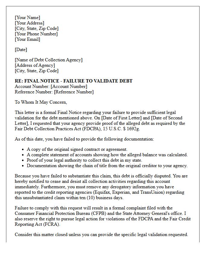 Unsubstantiated Debt Dispute Final Notice Letter