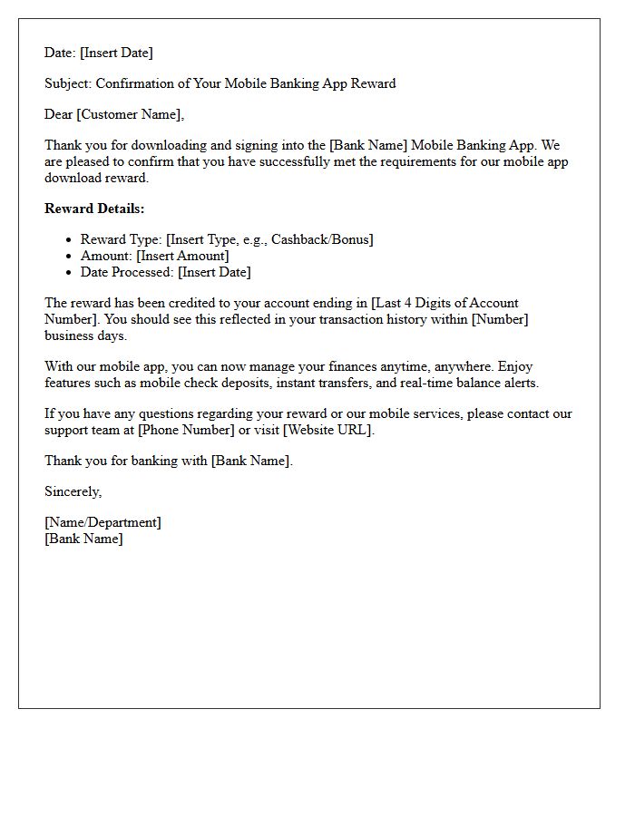 Confirmation Mobile Banking App Download Reward Letter