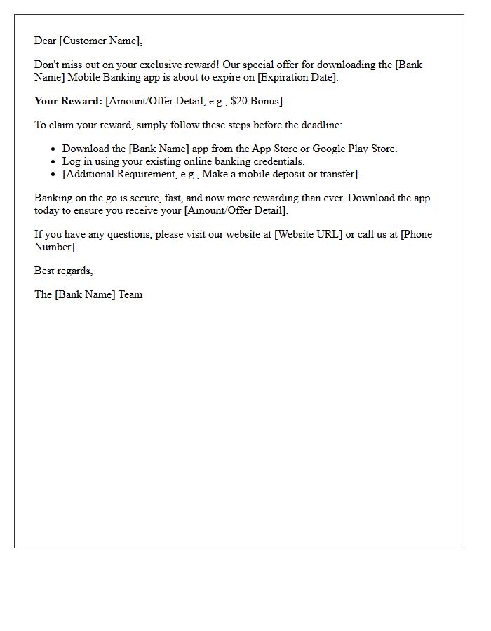 Expiring Offer Mobile Banking App Download Reward Letter