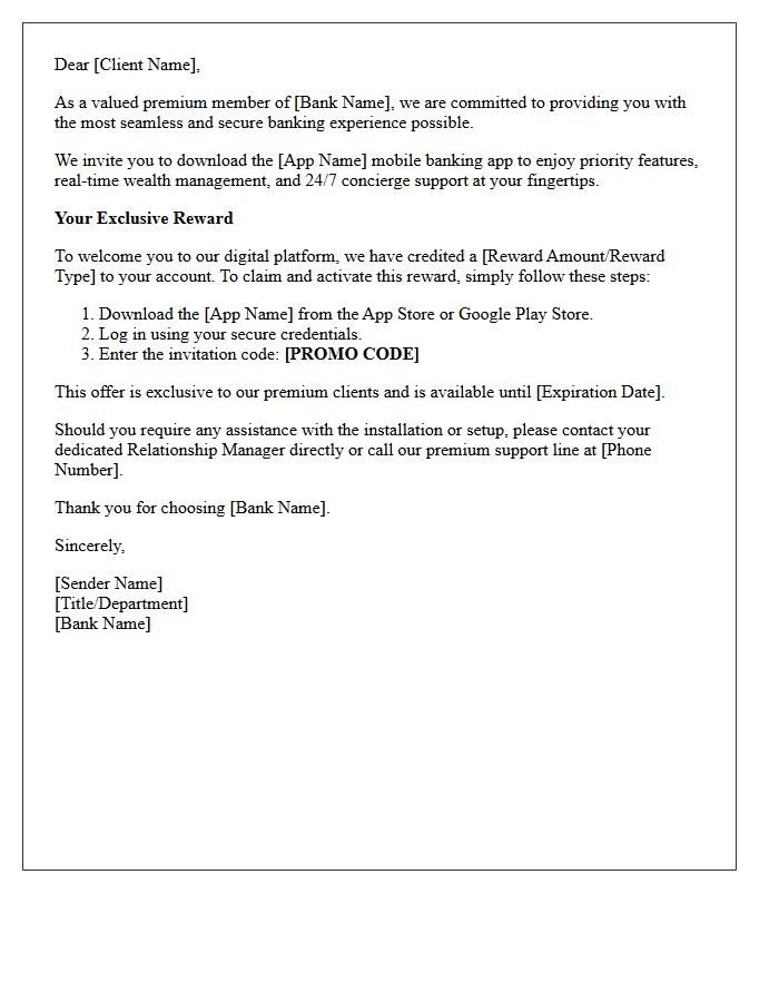 Premium Client Mobile Banking App Download Reward Letter