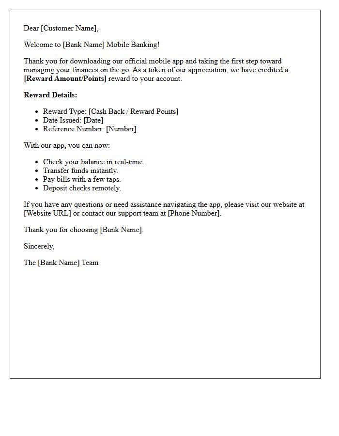 Welcome Mobile Banking App Download Reward Letter